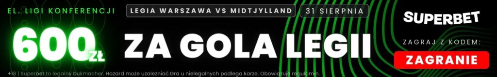 Legia - Midtjylland Superbet kurs 300,00 banner dół