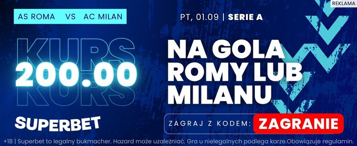 Roma - Milan kurs 200,00 Superbet