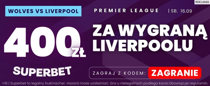 Bonus za zwycięstwo Liverpoolu z Wolves