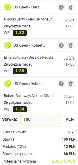 Kupon triple tenis Go+bet 02.09.2023