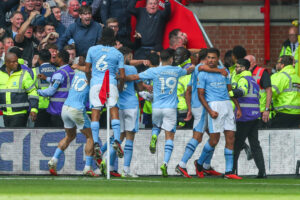 Piłkarze Manchesteru City po strzeleniu gola