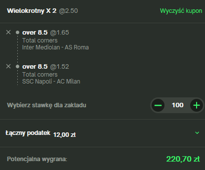 Kupon double Serie A, 29 października ComeOn