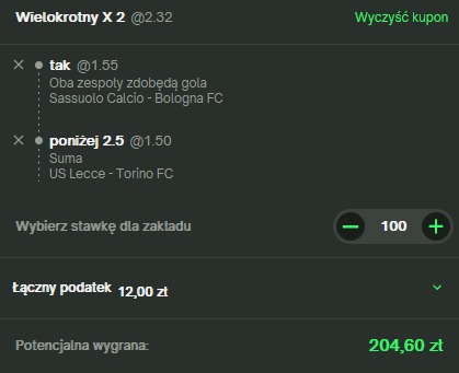 Kupon double Serie A, 29 października ComeOn