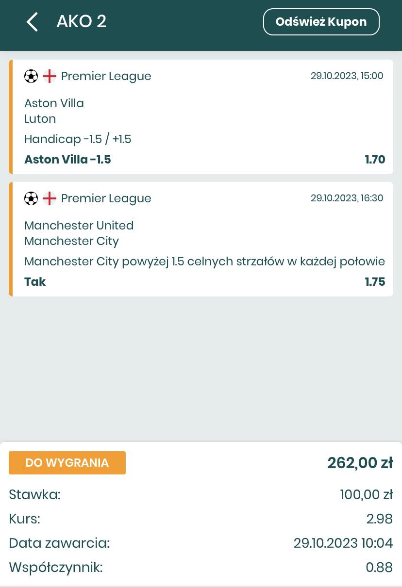 kupon na Premier League, Betfan 29.10