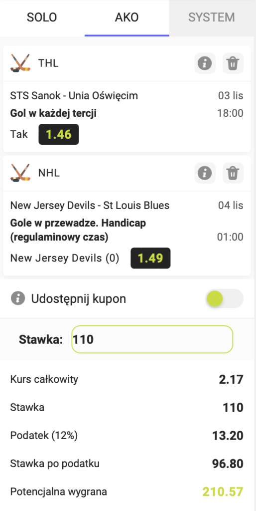 Kupon PHL+NHL 03.11.2023