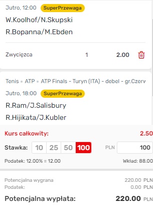 Kupon double tenis Superbet 17.11.2023