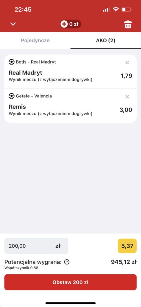 Zakład w aplikacji Betclic