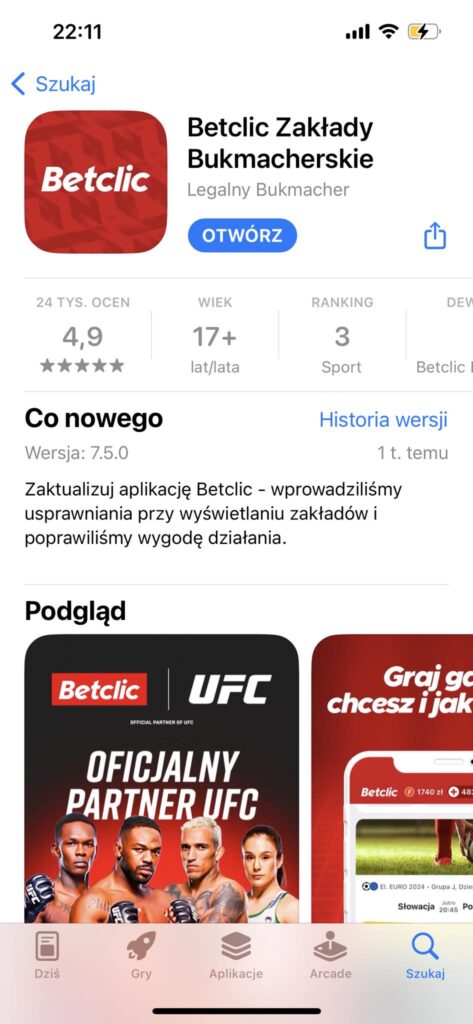 Aplikacja Betclic iOS