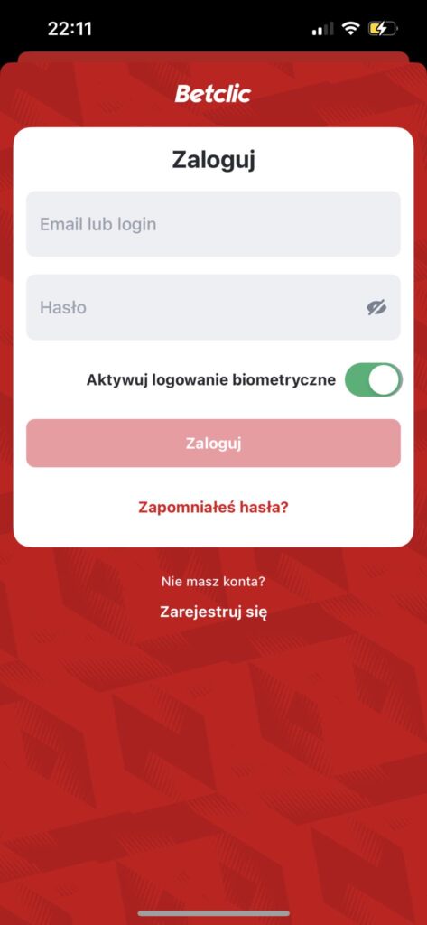 Aplikacja Betclic logowanie