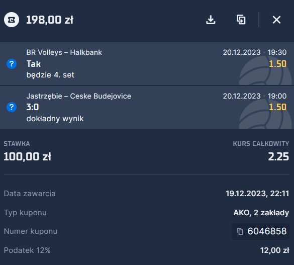 BR Volleys - Halkbank Ankara, Jastrzębski Węgiel - VK Ceske Budojevice, STS, double, kupon, Liga Mistrzów, siatkówka