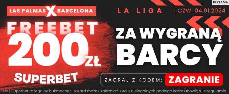 Bonus 200 PLN za zwycięstwo Barcy z Las Palmas