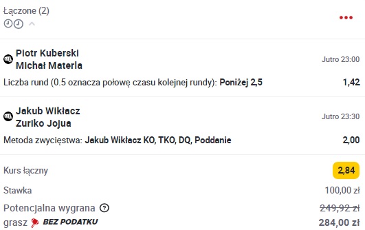 Jakub Wikłacz - Zuriko Jojua, Michał Materla - Piotr Kuberski, double, kupon, XTB KSW 92, KSW, Betclic, double