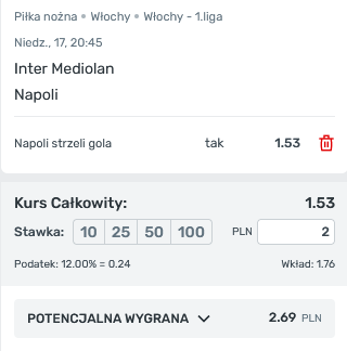 Kupon przykładowy promocja Inter - Napoli Superbet