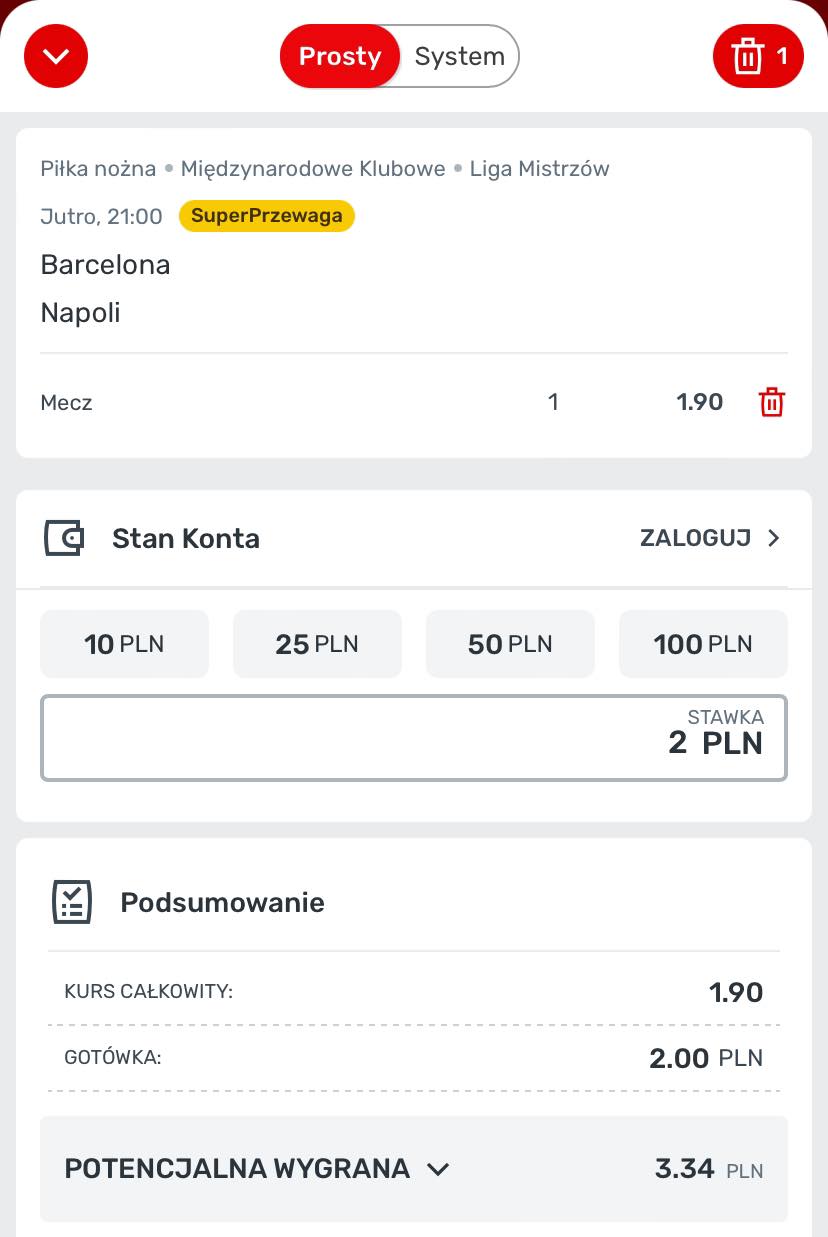 kupon Barcelona - Napoli 