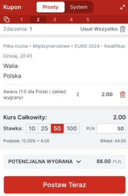 Supeprzewaga na mecz Walia - Polska