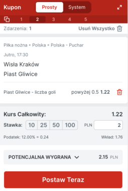 Superbet bonus na mecz Wisła - Piast
