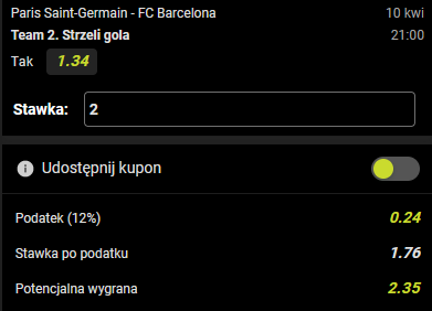 Kupon przykład GO+Bet PSG - Barcelona