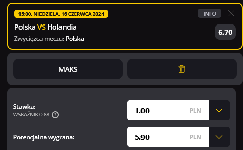 Przykładowy kupon promocja Polska - Holandia w LVBet