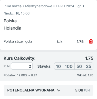 Przykładowy kupon promocja Polska - Holandia w Superbet