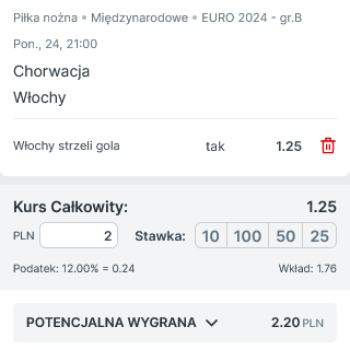 Przykładowy kupon promocja Superbet Chorwacja - Włochy