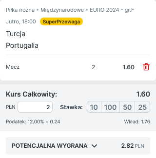 Przykładowy kupon promocja Superbet Turcja - Portugalia