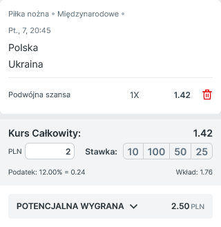 Kupon przykład Polska - Ukraina Superbet