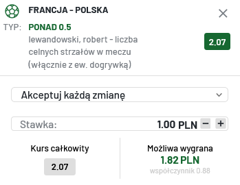 TOTALBET Francja - Polska promocja Lewandowski przykładowy kupon