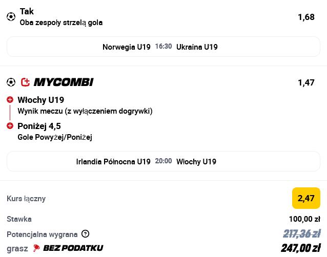 Kupon Euro U19 18 lipca Betclic