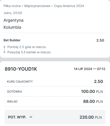 Kupon SOLO Copa America 14 lipca Superbet