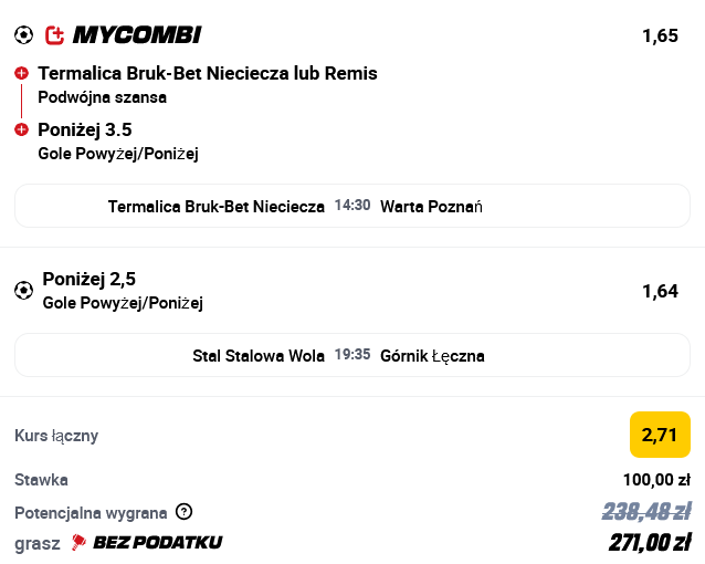 Kupon double 1. Liga 20 lipca Betclic