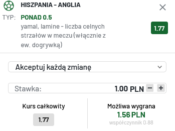 Przykładowy kupon Hiszpania - Anglia promocja TOTALbet