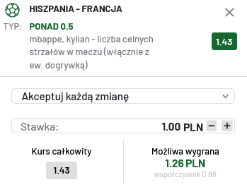 Przykładowy kupon Hiszpania - Francja promocja TOTALbet