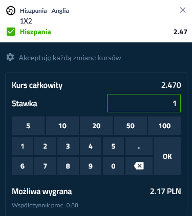 Przykładowy kupon Hiszpania - Anglia promocja forBET