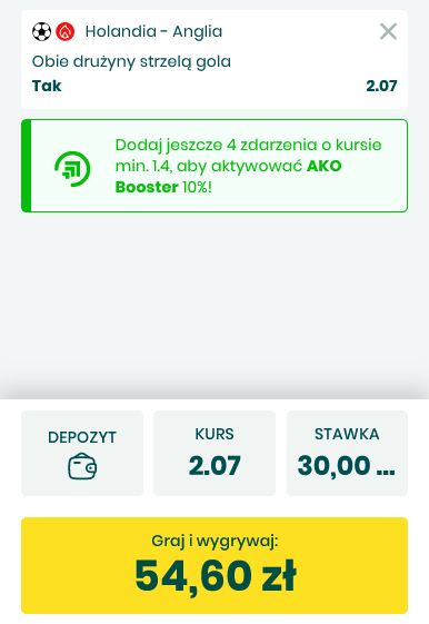 Przykładowy kupon Holandia - Anglia promocja BETFAN