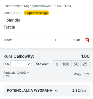 Przykładowy kupon promocja Holandia - Turcja Superbet