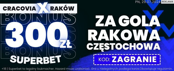 300 PLN promocja Superbet Raków - Cracovia