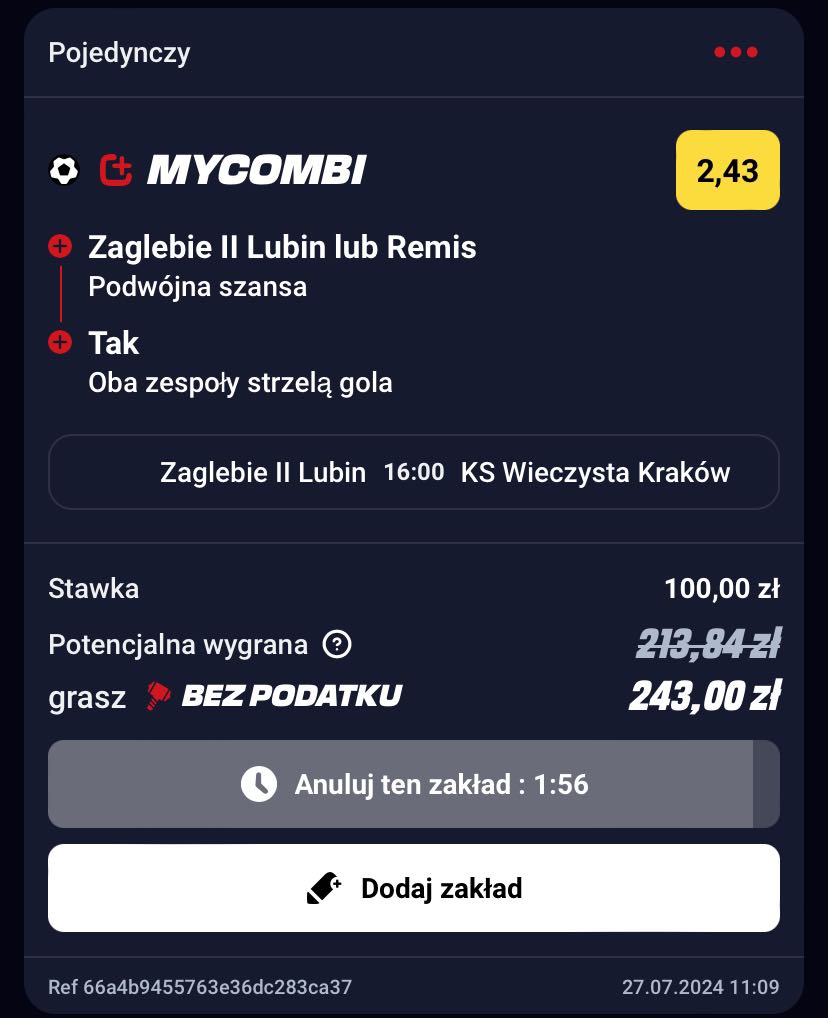 kupon na Betclic 2. Ligę, 27.07.