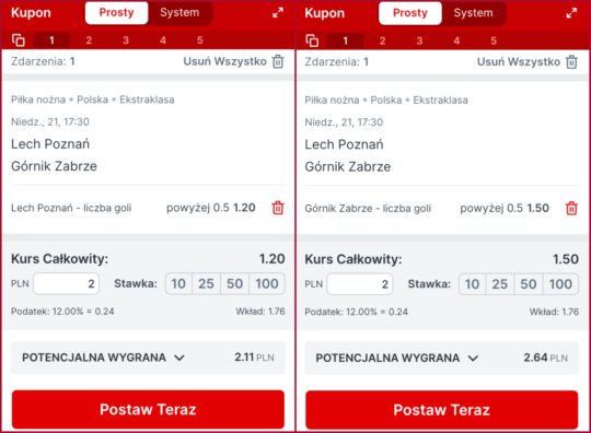 Kupon Superbet na mecz Lech - Górnik