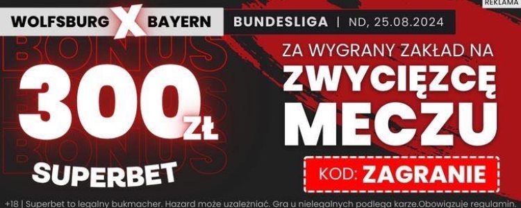 Baner Superbet na zwycięzcę meczu Wolfsburg - Bayern