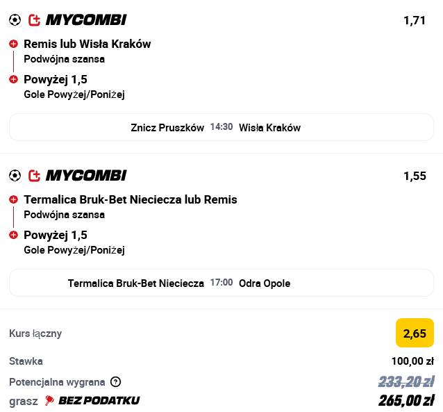 Kupon 1. Liga 4 sierpnia Betclic