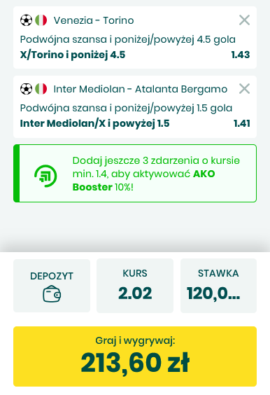 Kupon double Serie A 30 sierpnia BETFAN