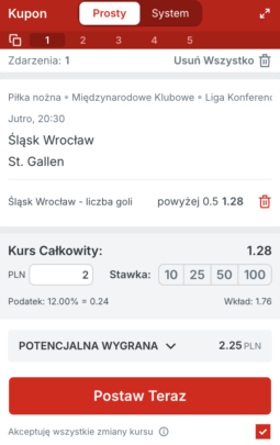 Kupon Superbet na gola Śląska