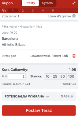 Kupon Superbet na gola Lewego