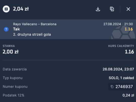 Kupon STS na gola w meczu Vallecano - Barcelona