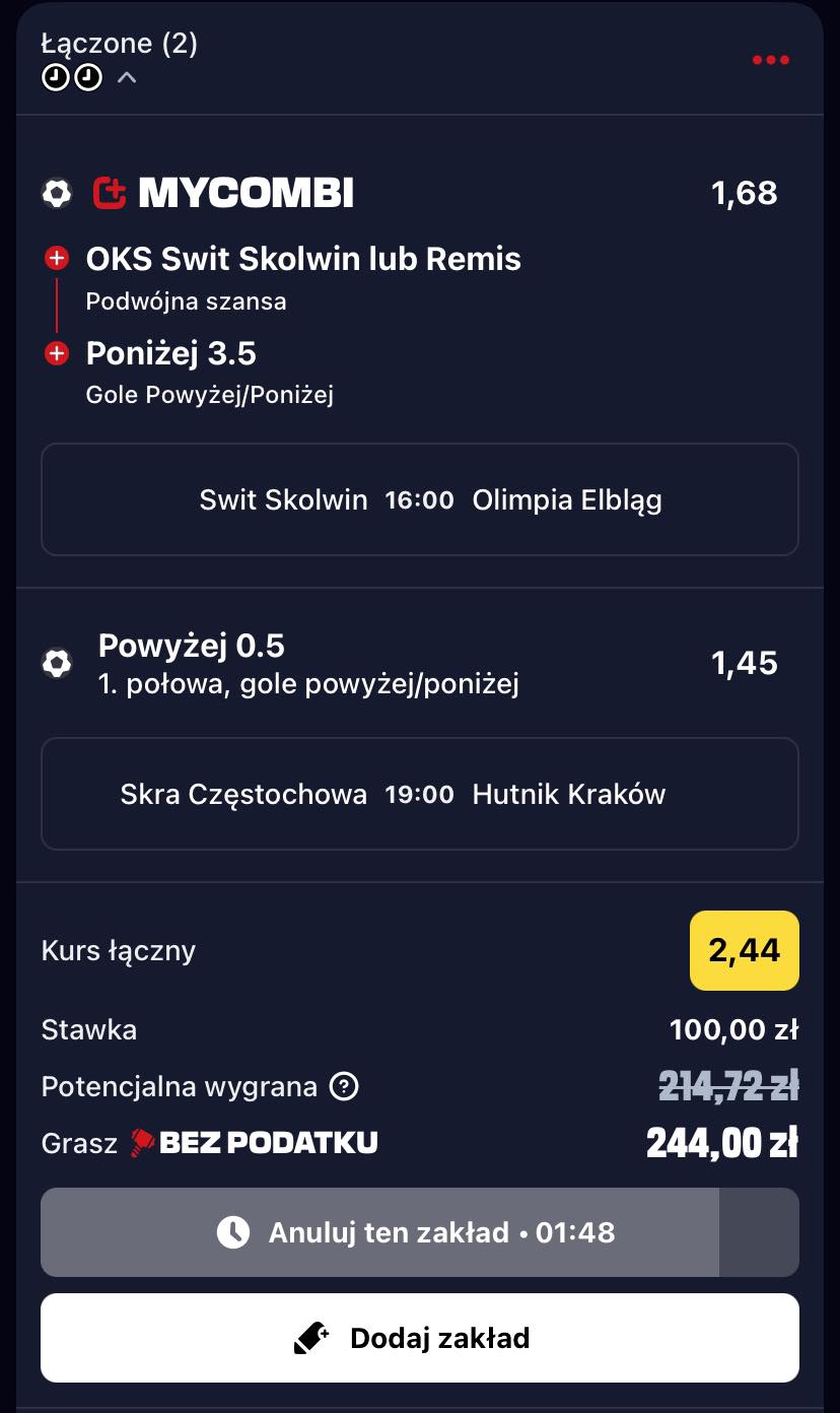 kupon na Betclic 2. Ligę, 03.08.