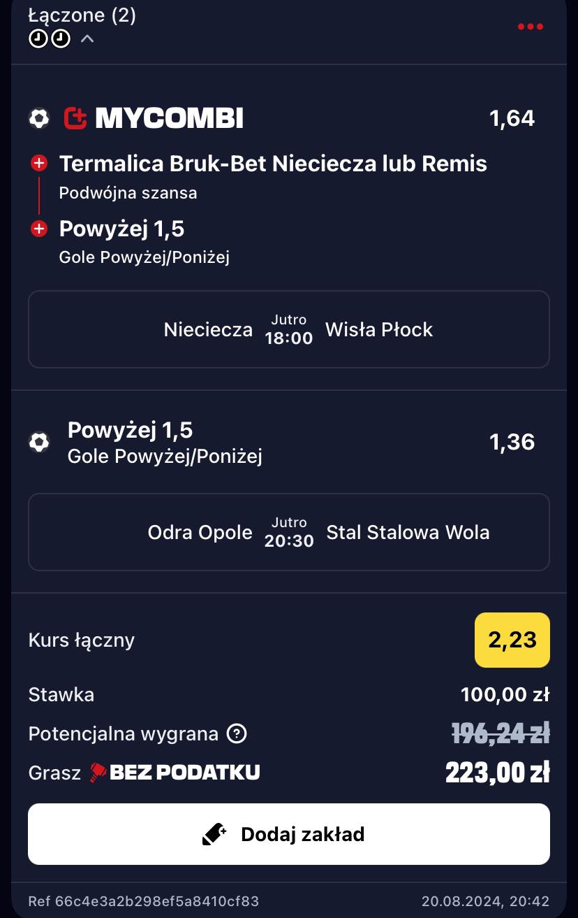 kupon na Betclic 1. Ligę 21.08