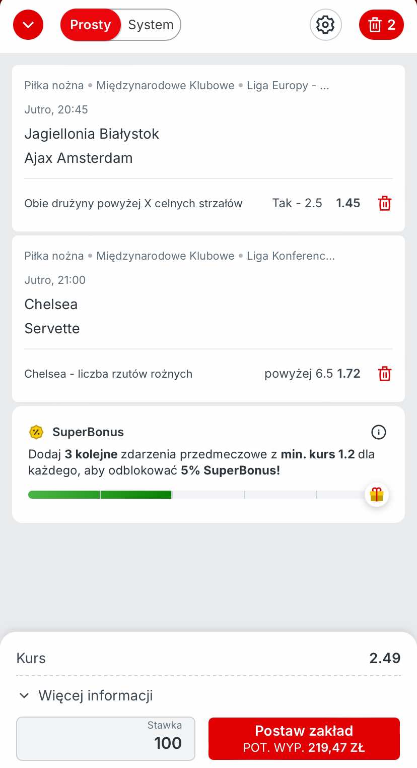 kupon Superbet na LE 22.08