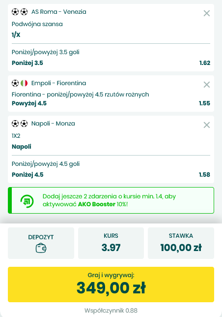 Kupon triple Serie A 29 września BETFAN