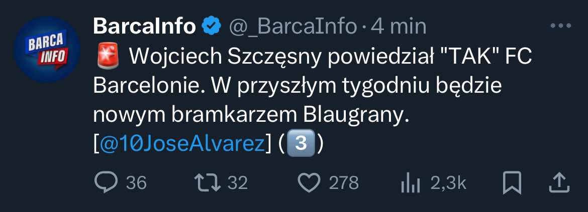 tweet Barca Info o Szczęsnym