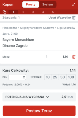 Kupon Superbet na Bayern - Dinamo